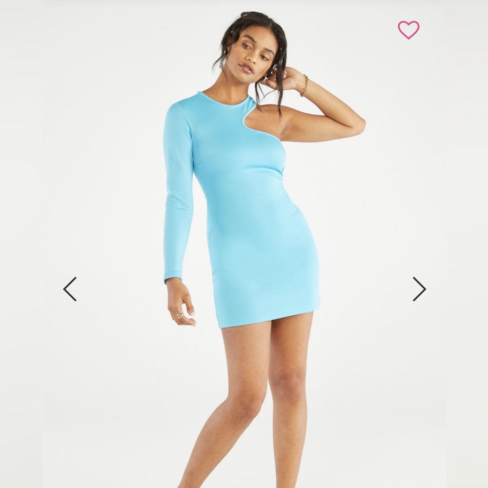 Asymmetrical Cutout Mini Dress in Grotto Light Baby Blue